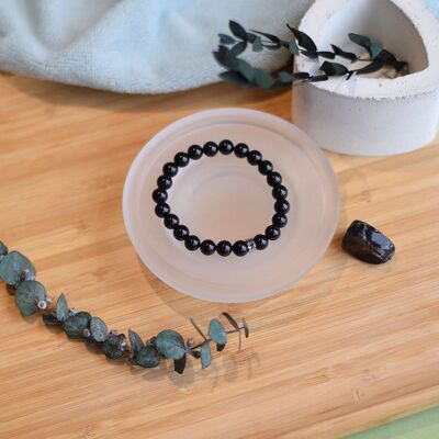Schwarzes Turmalin-Armband, runde Perlen, 8 mm