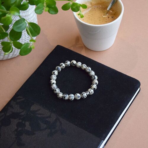 Bracelet Jaspe Dalmatien Perles rondes 8 mm
