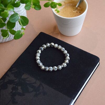 Dalmatiner-Jaspis-Armband, runde Perlen, 8 mm