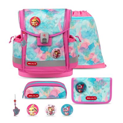 Set mochila escolar Classy Plus Aqua Rose 5 piezas