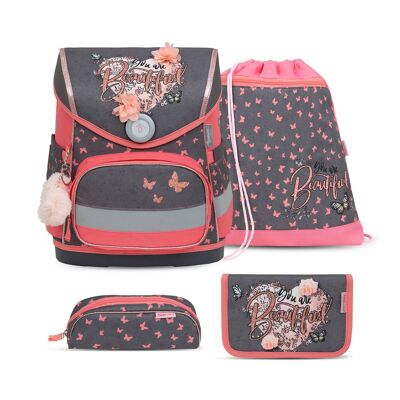 Set de mochilas escolares Compact Bloomy Blossom Sand 5 piezas