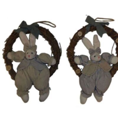 WOODEN EASTER WREATH WITH FABRIC BUNNY IN 2 DESIGNS BB-311AB