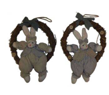 COURONNE DE PÂQUES EN BOIS AVEC LAPIN EN TISSU EN 2 MODÈLES BB-311AB 1