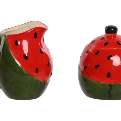 SUGAR BOWL SET 2 STONEWARE 11.5X9X11 WATERMELON RED PC212903