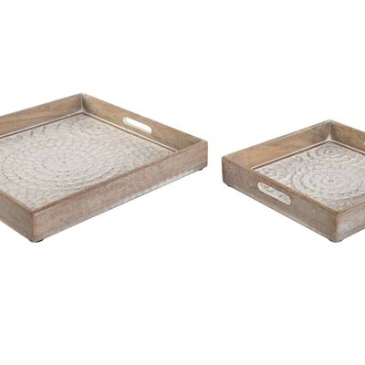 PLATEAU SET 2 MANCHE MDF 40X40X5 FLEUR BLANCHE LD208828