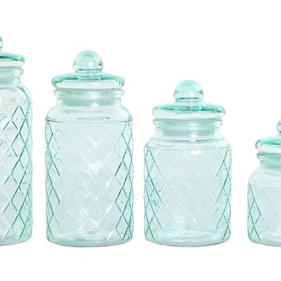 GLASS JAR SET 4 11X11X25.5 1400ML BLUE ENGRAVING PC210356