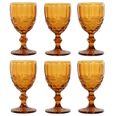 CUP SET 6 GLASS 8X8X15.5 240ML AMBER RELIEF PC211455