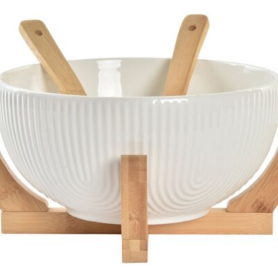 SALAD BOWL SET 3 BAMBOO PORCELAIN 29X29X14 WHITE PC193601