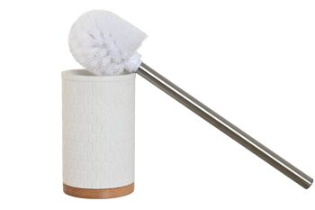 PORTE-BROSSE EN RÉSINE DE BAMBOU 9X9X37 BLANC PB211666 2