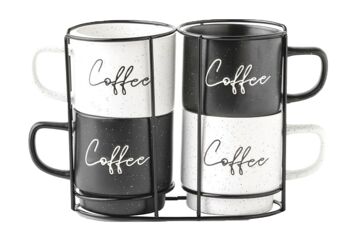 SET DE 4 TASSES PORCELAINE MÉTAL 13X9X9 380ML, CAFÉ PC209505 1