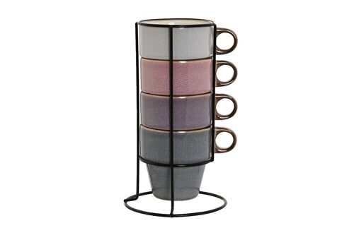 MUG SET 4 GRES METAL 12X12X21,5 220 DORADO AZUL PC209513