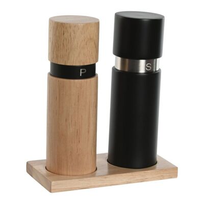 PEPPER BOX SET 2 RUBBERWOOD STAINLESS STEEL 14X7X16.5 5X5X16 PC209933