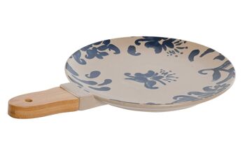 ASSIETTE GRÈS BAMBOU 30,5X20,5X2,5 MANCHE BLEU FLORAL PC209966 1