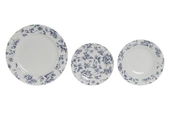 SERVICE DE TABLE 18 PORCELAINE 27X27X2 BLEU FLEURI PC211349 1