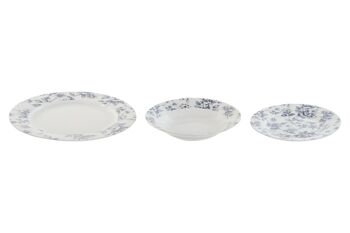 SERVICE DE TABLE 18 PORCELAINE 27X27X2 BLEU FLEURI PC211349 2