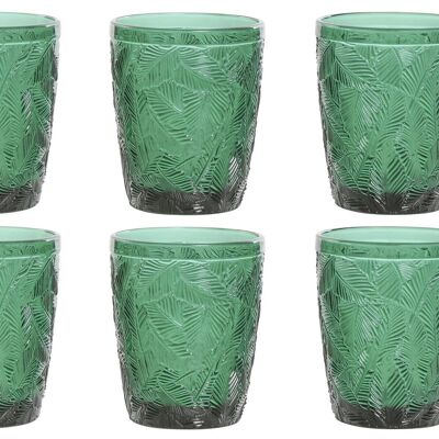 GLASS SET 6 GLASS 8X8X10 300ML RELIEF LEAVES PC211451