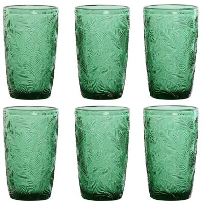 GLASS SET 6 GLASS 8X8X13 370ML RELIEF LEAVES PC211453