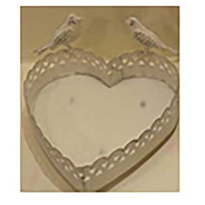 PIATTO IN METALLO "CUORE - UCCELLI" COLORE BIANCO DIMENSIONI: 19x19x11cm CT-526