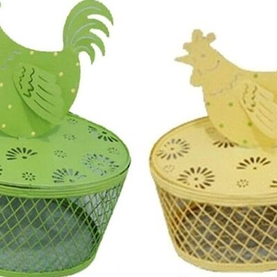 CESTA METÁLICA "GALLO" CON TAPA EN 2 COLORES PRIMAVERA MEDIDAS: 24x22x15cm CT-703
