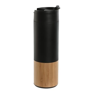 STAINLESS STEEL BAMBOO THERMOS 7X7X21.5 400ML BLACK PC209932