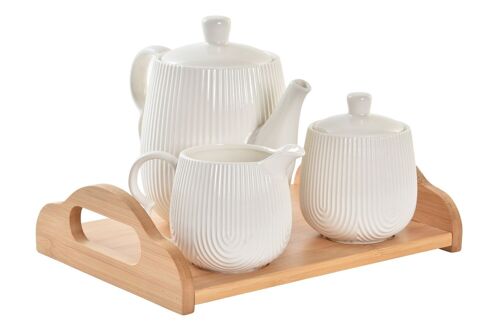 TETERA SET 4 PORCELANA BAMBU 26X20X7 BLANCO PC193596