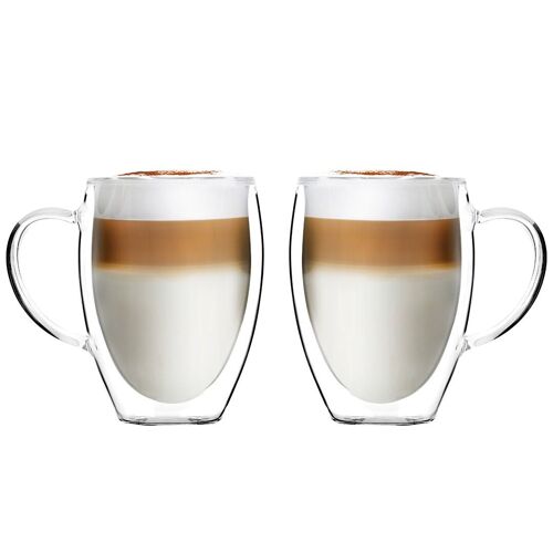 SET of 2 high double wall glasses with handle 360ml NOA 29774