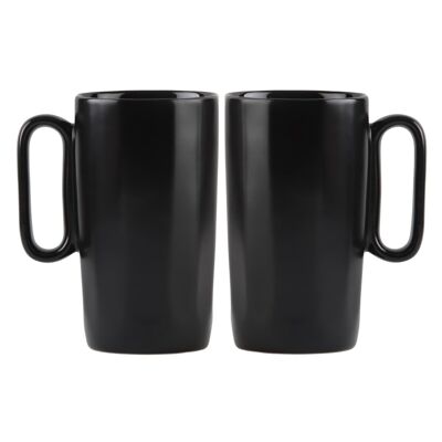 2 tazze in ceramica con manico 330 ml nero FUORI 30084