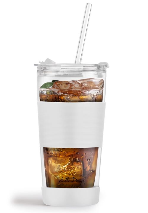 thermal glass mug with straw 600 ml FUORI white 0404