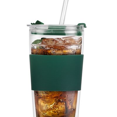 thermal glass mug with straw 600 ml FUORI green 0398