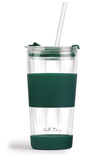 tasse en verre thermique avec paille 600 ml FUORI vert 0398 3