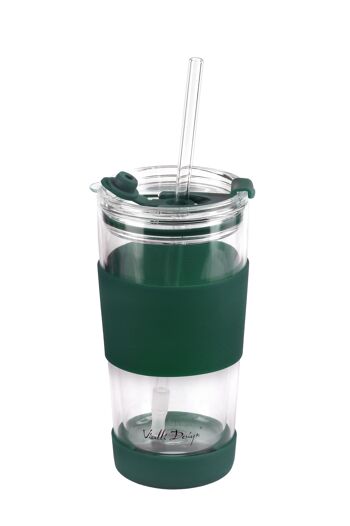 tasse en verre thermique avec paille 600 ml FUORI vert 0398 4