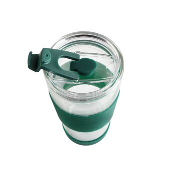 tasse en verre thermique avec paille 600 ml FUORI vert 0398 6