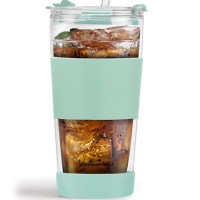 thermal glass mug with straw 600 ml FUORI mint 0428
