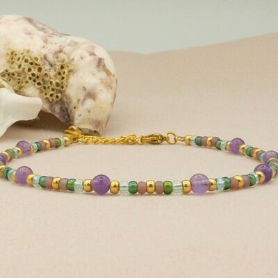 Anklet amethyst, silver or gold stainless steel