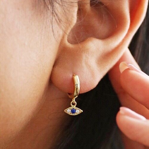Crystal Eye Huggie Hoop Earrings in Gold