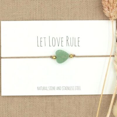 Love bracelet aventurine, silver or gold stainless steel