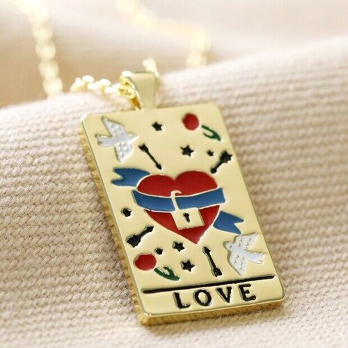 Enamel Love Tarot Card Necklace in Gold