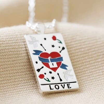 Enamel Love Tarot Card Necklace in Silver