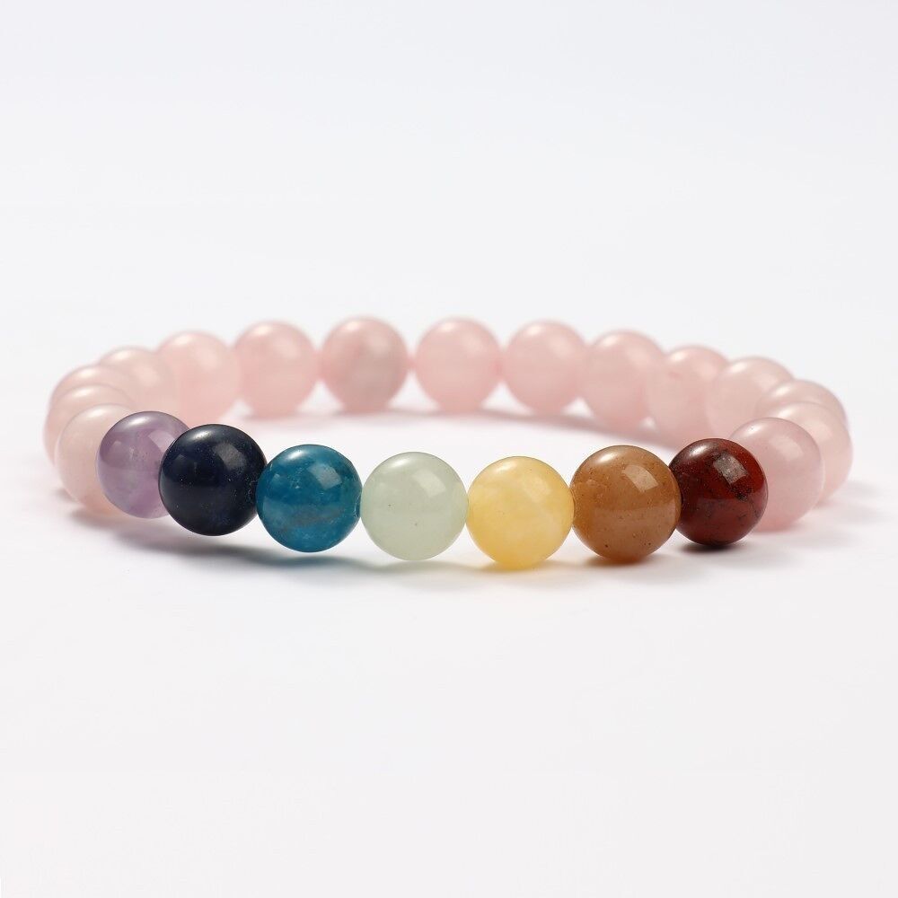 BRACCIALI MINERALI CON QUARZO ROSA E 7 CHAKRA - G151-03