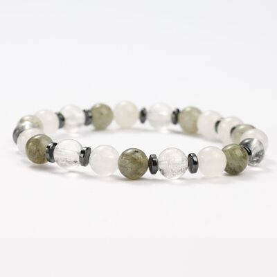 BRACCIALI MINERALI IN GIADA BIANCA, LABRADORITE E CRISTALLO BIANCO - G151-23