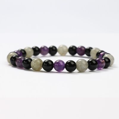 BRACCIALI MINERALI CON AMETISTA, LABRADORITE E OSSIDIANA - G151-26