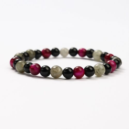 BRACELETS MINÉRAUX ŒIL DE TIGRE ROSE, LABRADORITE ET OBSIDIENNE - G151-34