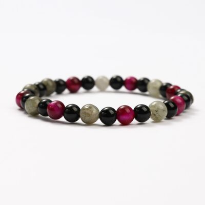 PULSERAS DE MINERALES OJO DE TIGRE ROSA, LABRADORITA Y OBSIDIANA - G151-34