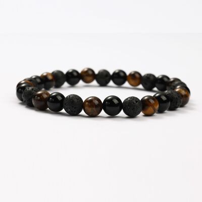 BRACCIALI MINERALI IN OCCHIO DI TIGRE, OSSIDIANA E PIETRA LAVICA - G151-35