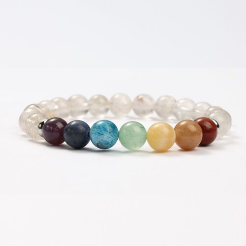 BRACELETS MINÉRAUX QUARTZ BLANC ET 7 CHAKRAS - G151-45