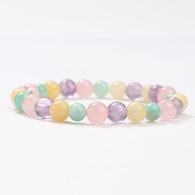 ROSE QUARTZ, AMETHYST, AMAZONITE AND HONEY CALCITE MINERAL BRACELETS - G151-49