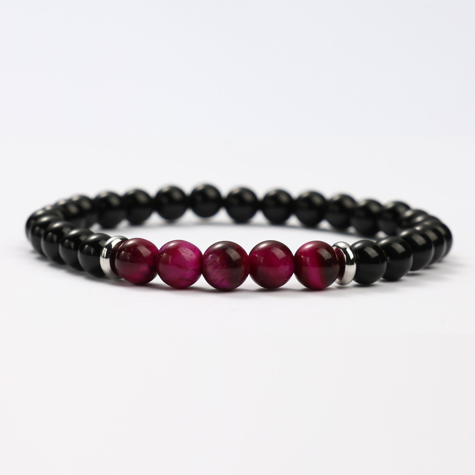 BRACCIALI MINERALI IN OSSIDIANA E OCCHIO DI TIGRE - G151-63