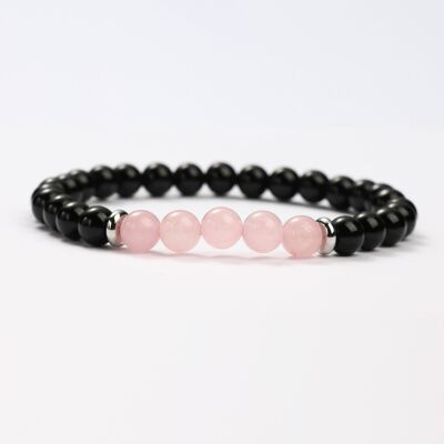 OBSIDIAN AND ROSE QUARTZ MINERAL BRACELETS - G151-64