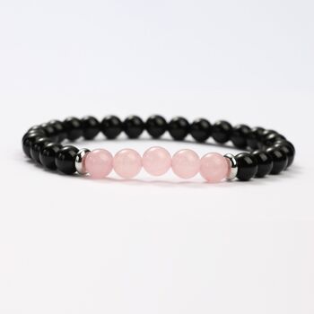 BRACELETS MINÉRAUX OBSIDIENNE ET QUARTZ ROSE - G151-64