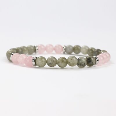 BRACELETS MINÉRAUX LABRADORITE ET QUARTZ ROSE - G151-67